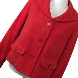 JONES NEW YORK! FIERY RED PLUSH BIG COLLAR PEACOAT, JACKET, COAT! SZ S